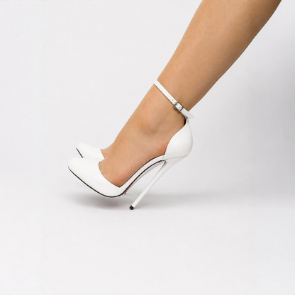 D'Orsay round toe ankle strap stiletto pumps