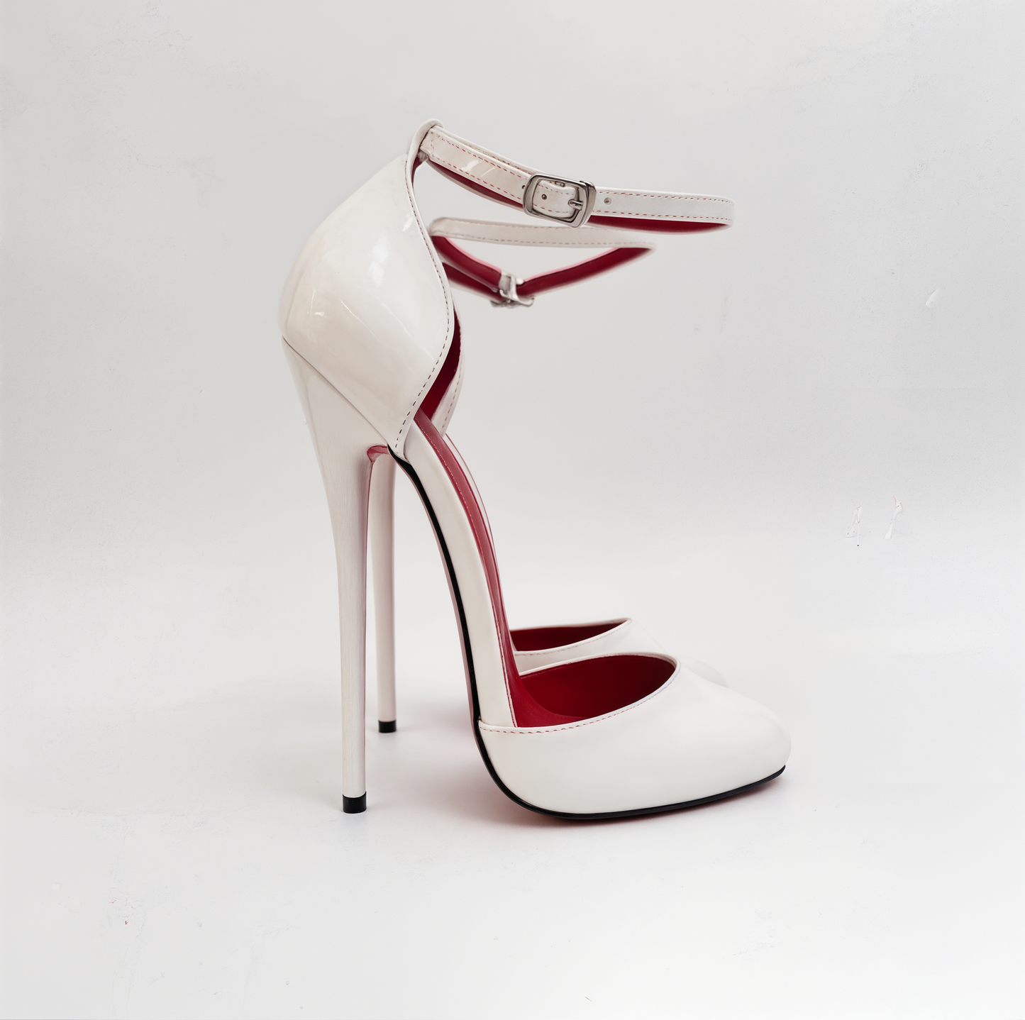 D'Orsay round toe ankle strap stiletto pumps