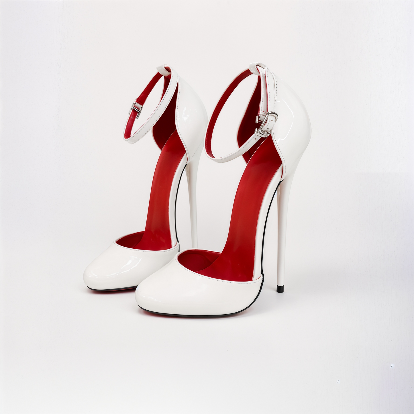 D'Orsay round toe ankle strap stiletto pumps
