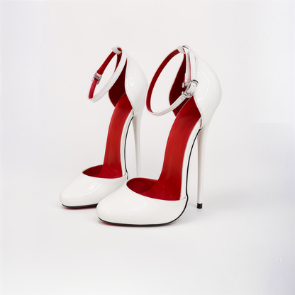 D'Orsay round toe ankle strap stiletto pumps