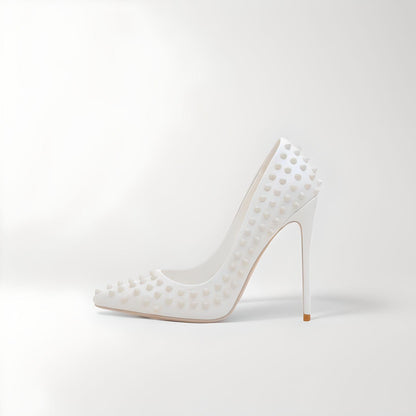 Rivet spike white stiletto pumps