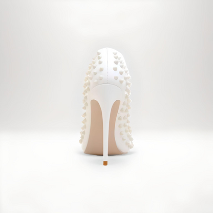 Rivet spike white stiletto pumps