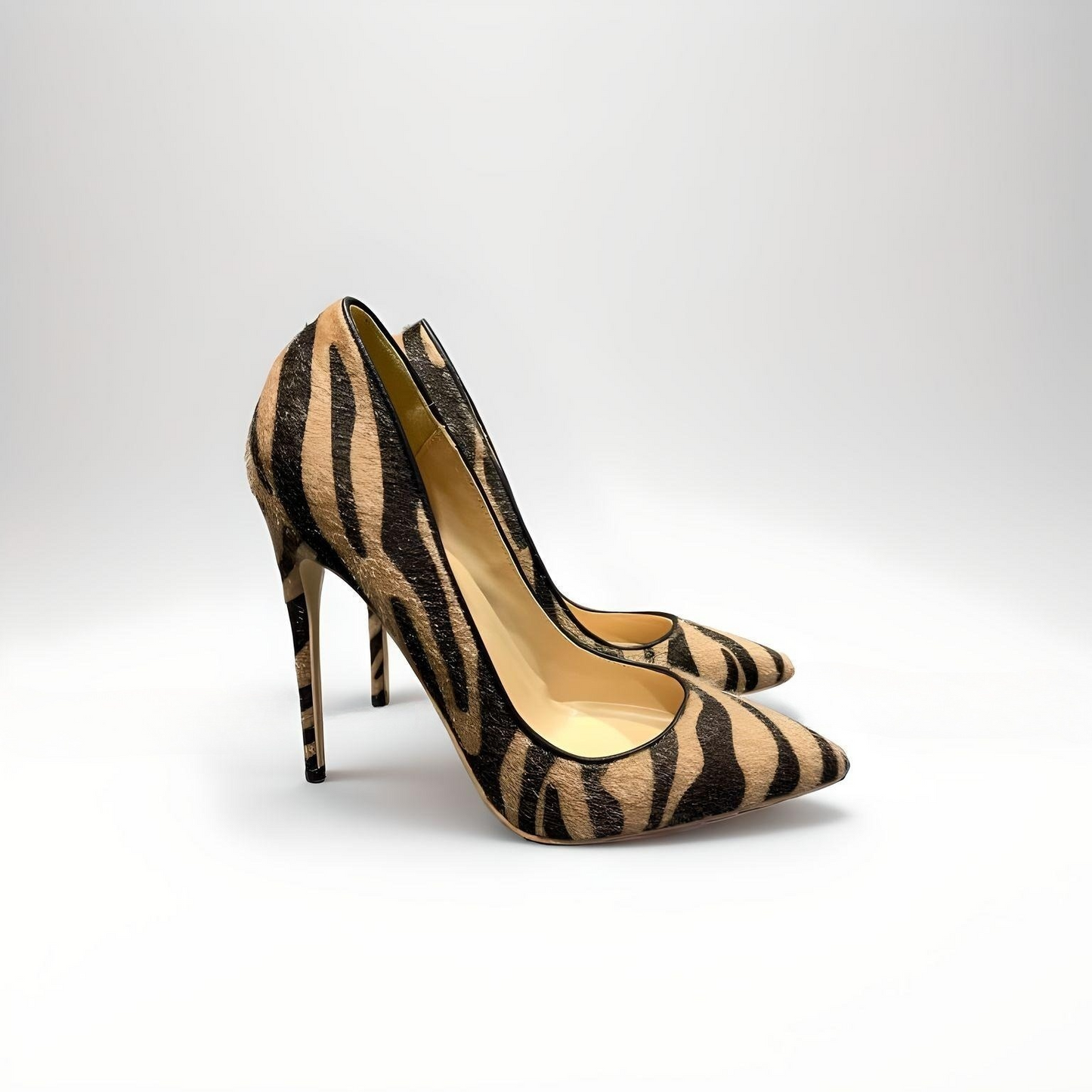 Zebra faux horsehair stiletto pumps