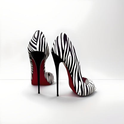 D'Orsay zebra print peep toe stiletto pumps