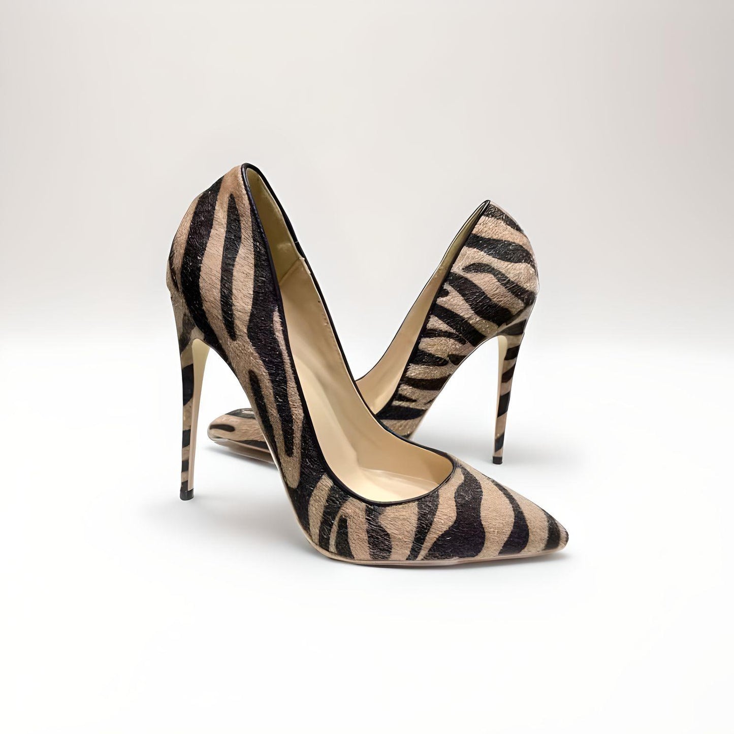 Zebra faux horsehair stiletto pumps