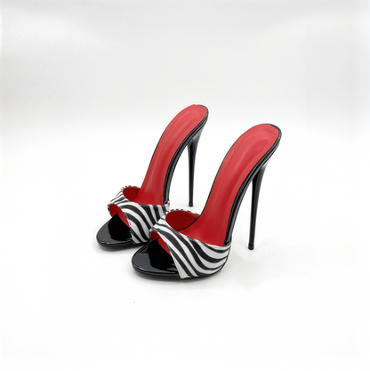 Stiletto round toe high heel mules animal print 16cm